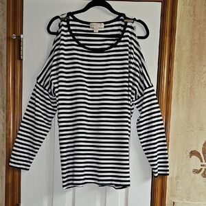 MK Cold Shoulder Striped Navy and White Women's Top